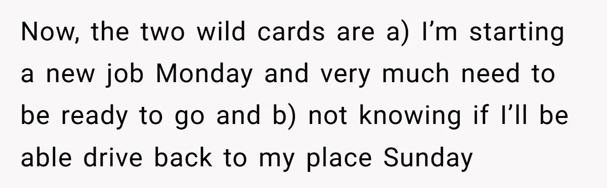 Now, the two wild cards are a) I’m starting a new job Monday and very much need to be ready to go and b) not knowing if I’ll be able...
