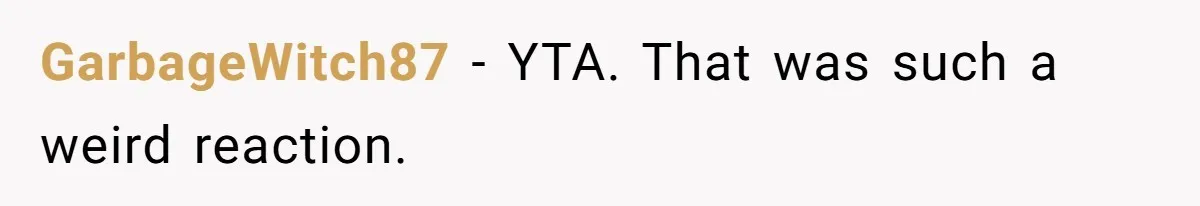 GarbageWitch87 − YTA. That was such a weird reaction.