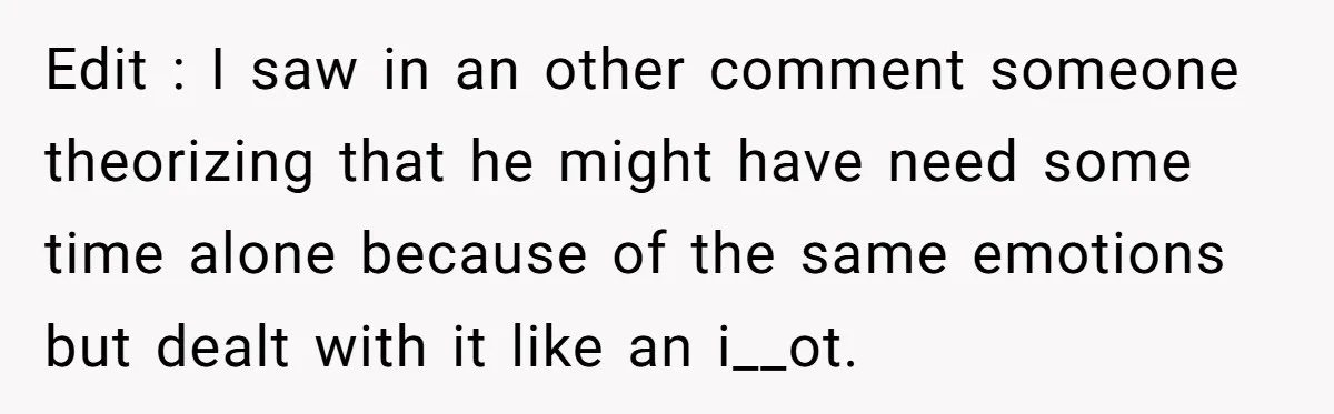 Edit : I saw in an other comment someone theorizing that he might have need some time alone because of the same emotions but dealt with it like an i__ot.