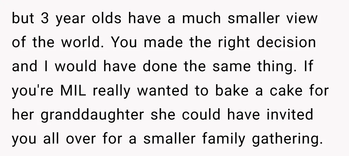 but 3 year olds have a much smaller view of the world. You made the right decision and I would have done the same thing. If you're MIL really wanted...