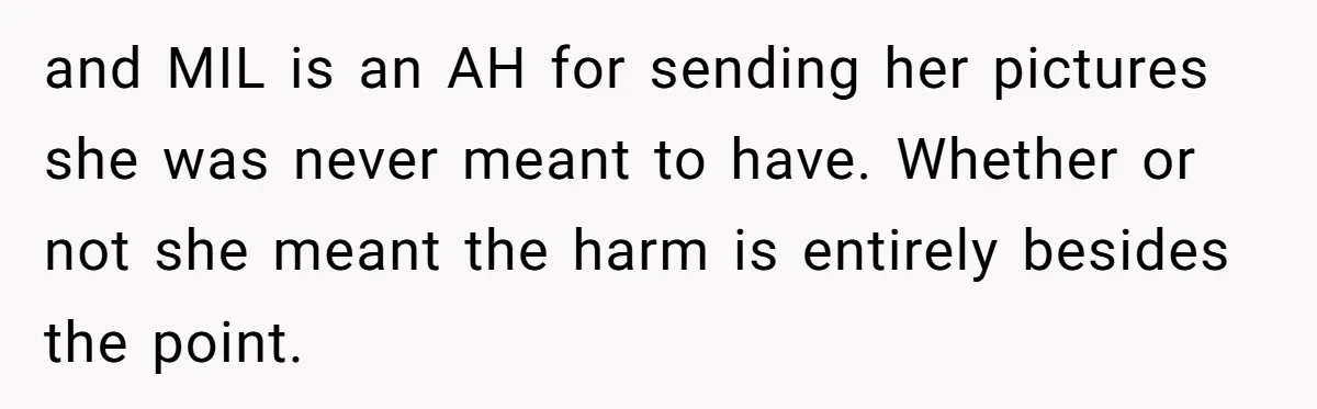 and MIL is an AH for sending her pictures she was never meant to have. Whether or not she meant the harm is entirely besides the point.