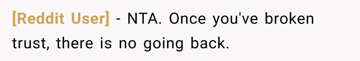 [Reddit User] − NTA. Once you've broken trust, there is no going back.