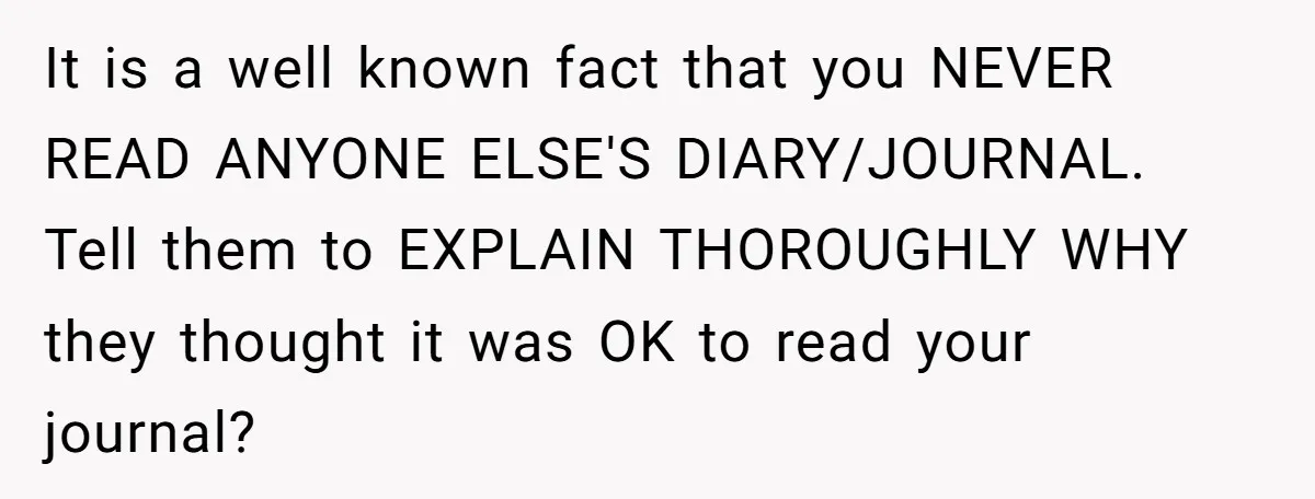 It is a well known fact that you NEVER READ ANYONE ELSE'S DIARY/JOURNAL. Tell them to EXPLAIN THOROUGHLY WHY they thought it was OK to read your journal?