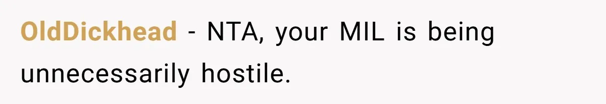 OldDickhead − NTA, your MIL is being unnecessarily hostile.
