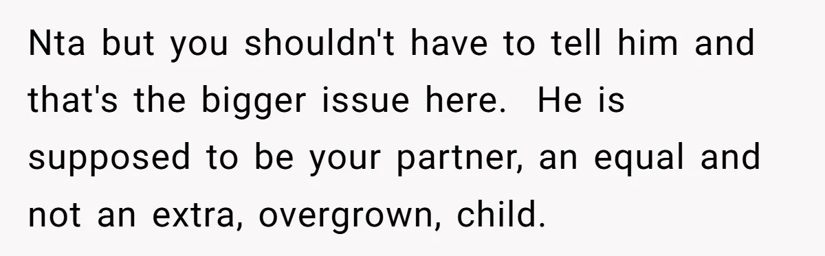 Nta but you shouldn't have to tell him and that's the bigger issue here.  He is supposed to be your partner, an equal and not an extra, overgrown, child.