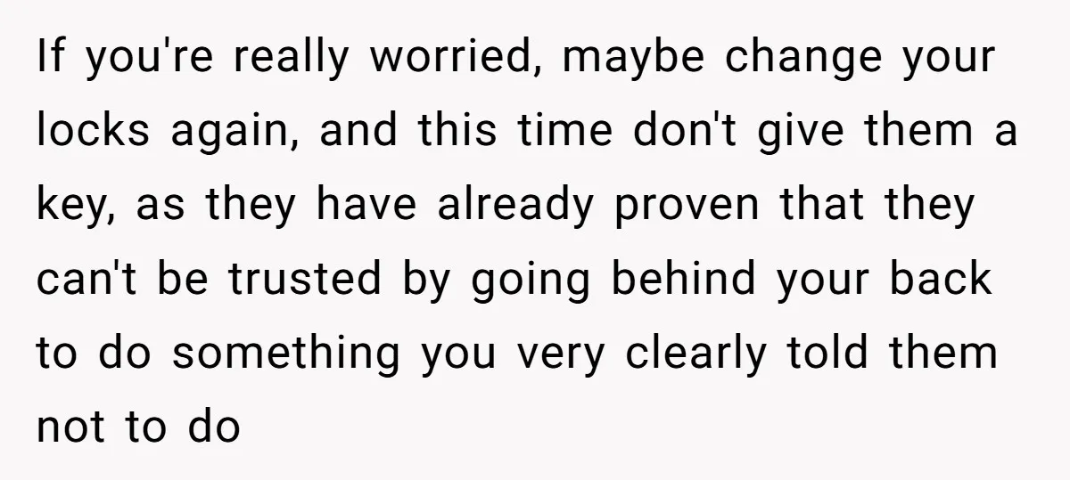 If you're really worried, maybe change your locks again, and this time don't give them a key, as they have already proven that they can't be trusted by going behind...