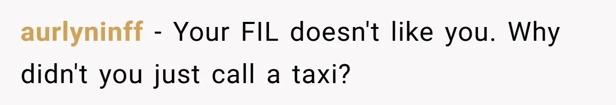 aurlyninff − Your FIL doesn't like you. Why didn't you just call a taxi?