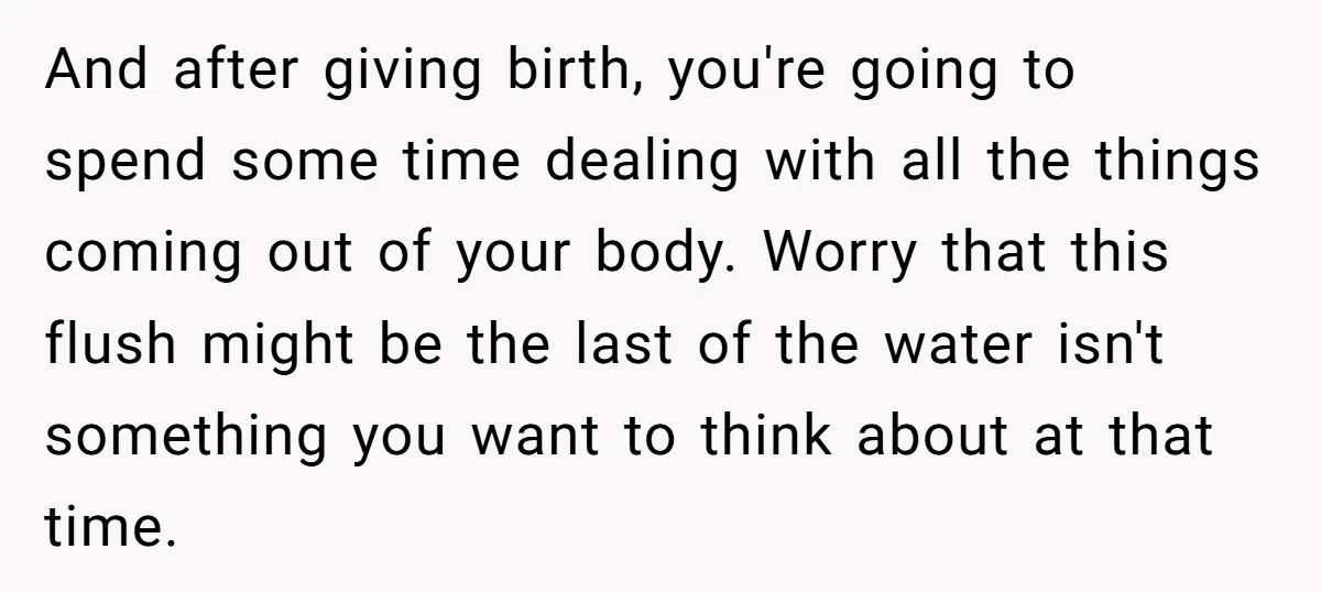 And after giving birth, you're going to spend some time dealing with all the things coming out of your body. Worry that this flush might be the last of the...