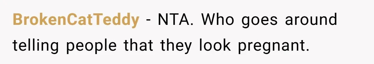 BrokenCatTeddy − NTA. Who goes around telling people that they look pregnant.