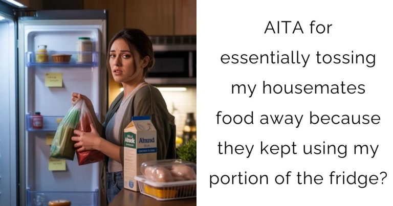 AITA for essentially tossing my housemates food away because they kept using my portion of the fridge?