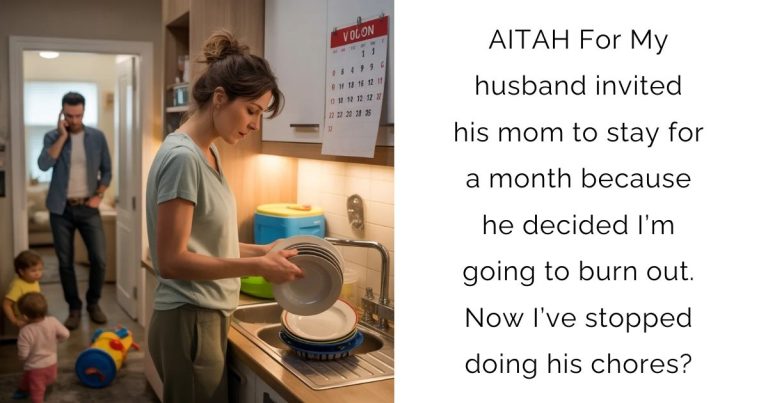 AITAH For My husband invited his mom to stay for a month because he decided I’m going to burn out. Now I’ve stopped doing his chores.