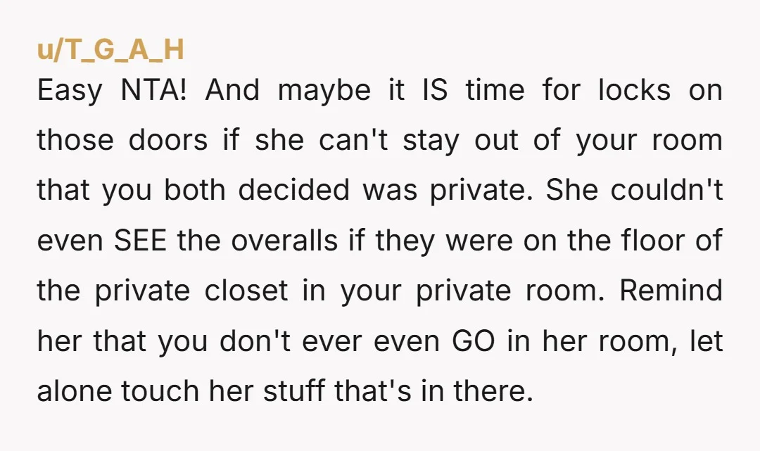 Easy NTA! And maybe it IS time for locks on those doors if she can't stay out of your room that you both decided was private. She couldn't even SEE...