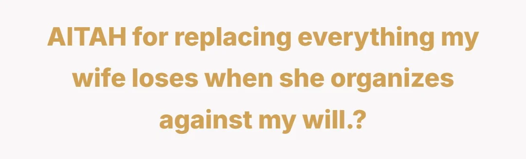 AITAH for replacing everything my wife loses when she organizes against my will.?