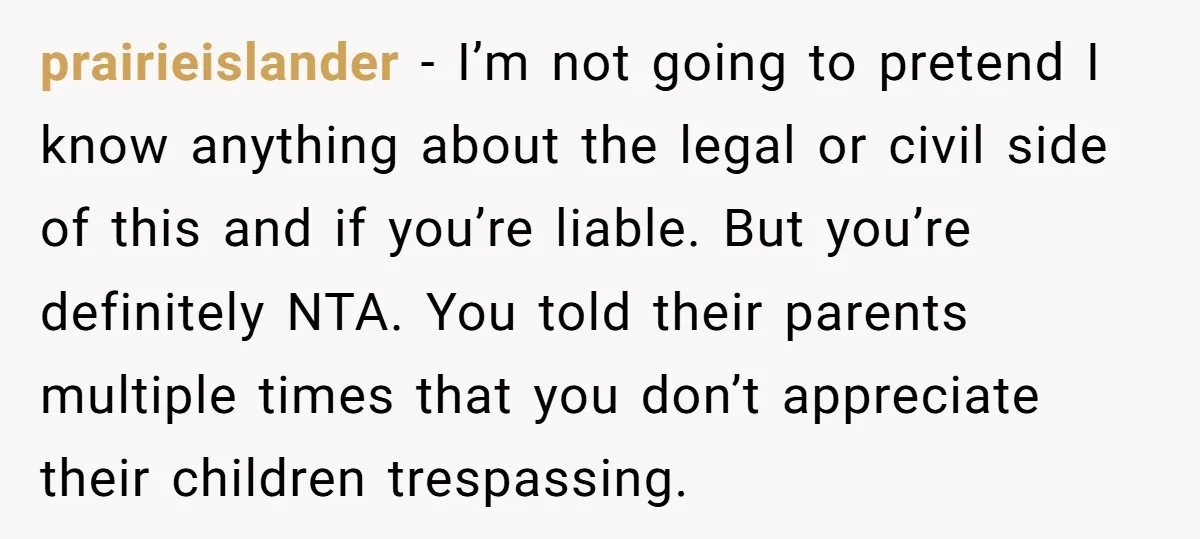 prairieislander − I’m not going to pretend I know anything about the legal or civil side of this and if you’re liable. But you’re definitely NTA. You told their parents...