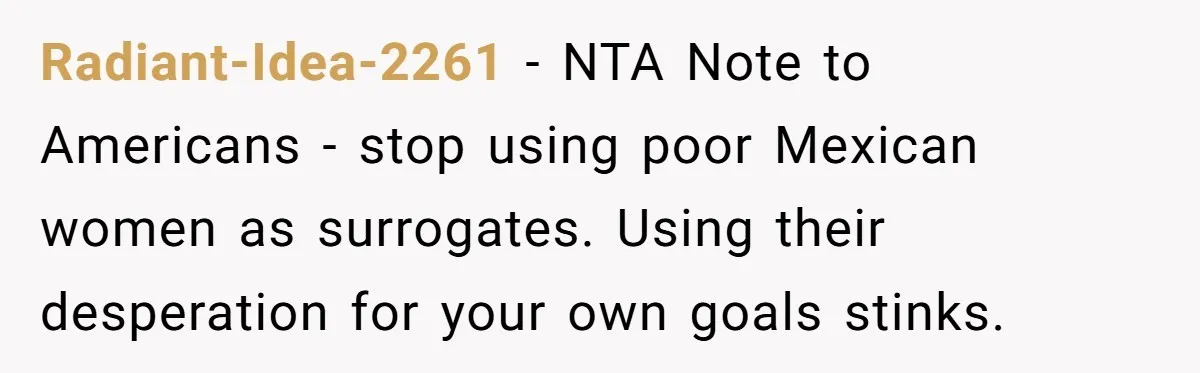 Radiant-Idea-2261 − NTA Note to Americans - stop using poor Mexican women as surrogates. Using their desperation for your own goals stinks.