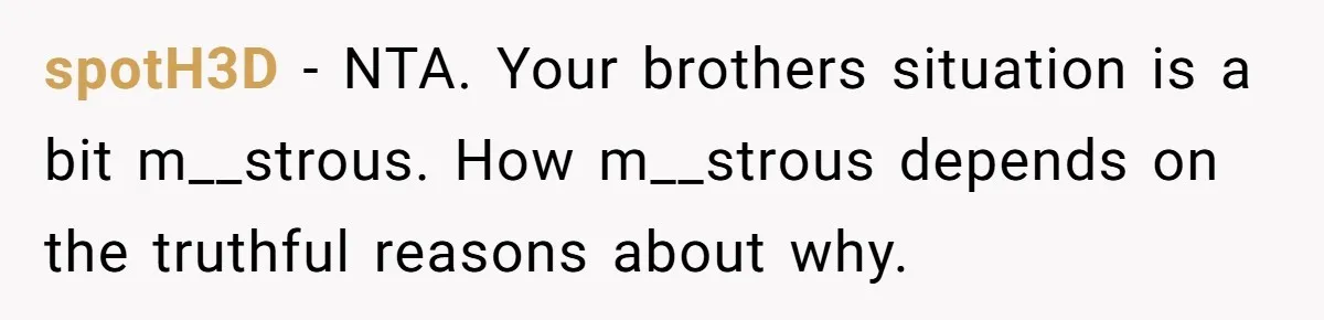 spotH3D − NTA. Your brothers situation is a bit m__strous. How m__strous depends on the truthful reasons about why.