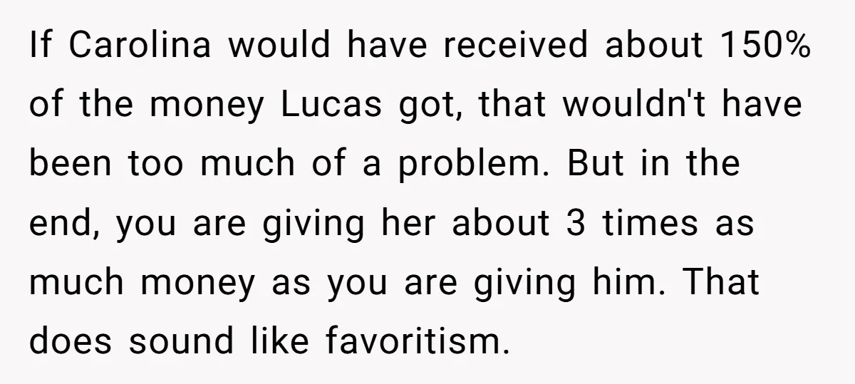 If Carolina would have received about 150% of the money Lucas got, that wouldn't have been too much of a problem. But in the end, you are giving her about...