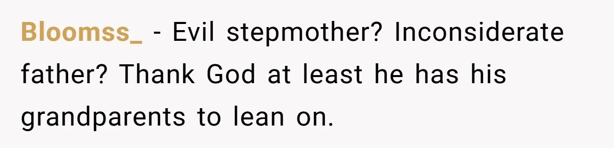 Bloomss_ − Evil stepmother? Inconsiderate father? Thank God at least he has his grandparents to lean on.
