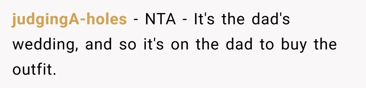judgingA-holes − NTA - It's the dad's wedding, and so it's on the dad to buy the outfit.
