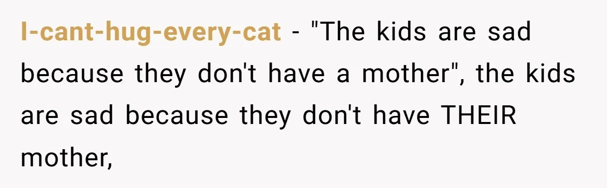 I-cant-hug-every-cat − "The kids are sad because they don't have a mother", the kids are sad because they don't have THEIR mother,