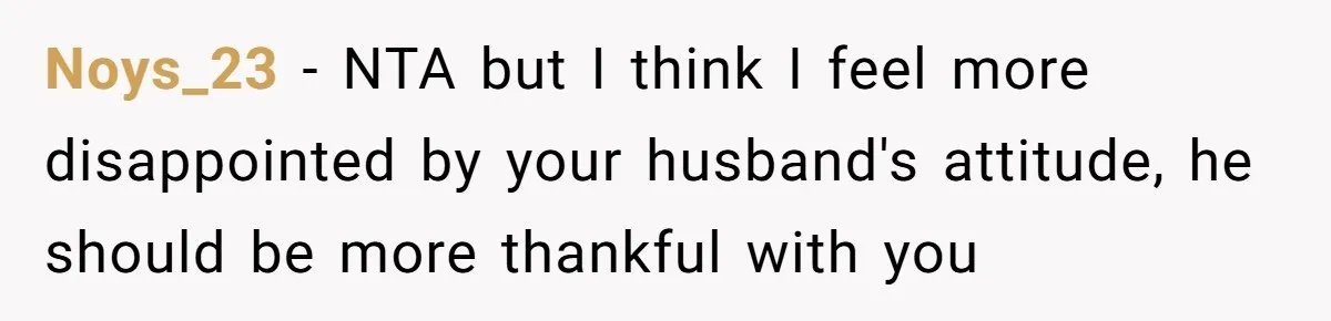 Noys_23 − NTA but I think I feel more disappointed by your husband's attitude, he should be more thankful with you