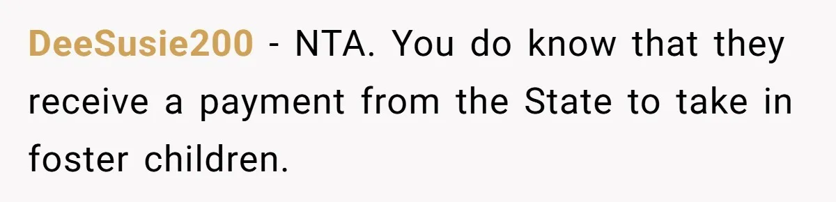 DeeSusie200 − NTA. You do know that they receive a payment from the State to take in foster children.