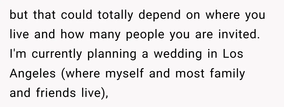 but that could totally depend on where you live and how many people you are invited. I'm currently planning a wedding in Los Angeles (where myself and most family and...