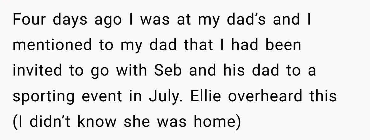 Four days ago I was at my dad’s and I mentioned to my dad that I had been invited to go with Seb and his dad to a sporting event...