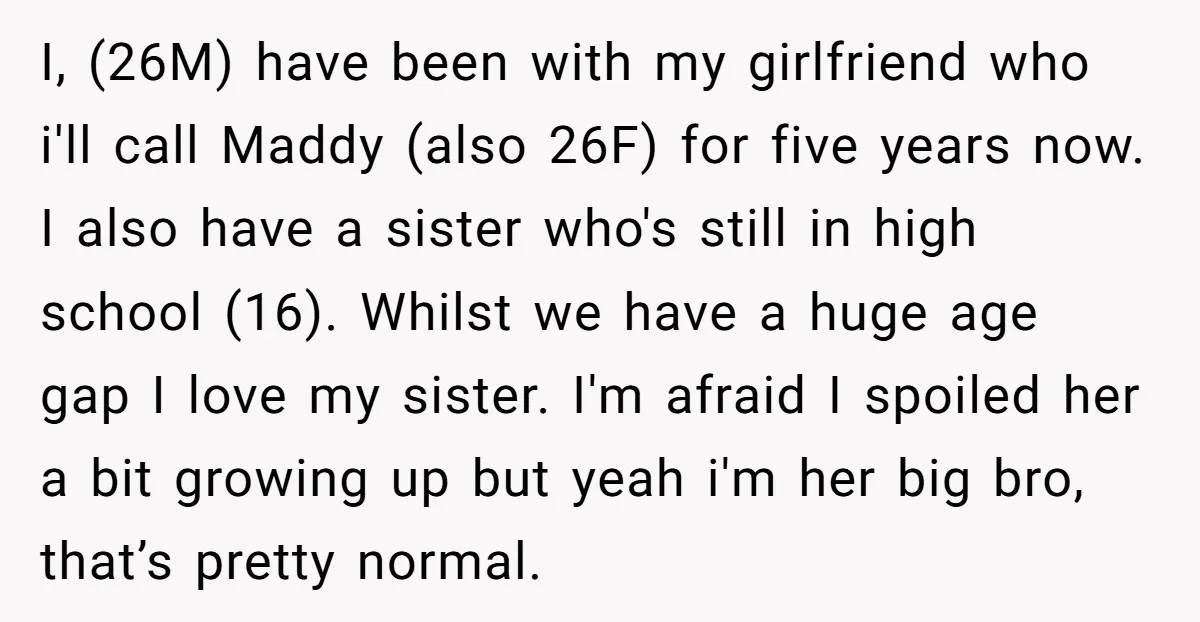 I, (26M) have been with my girlfriend who i'll call Maddy (also 26F) for five years now. I also have a sister who's still in high school (16). Whilst we...
