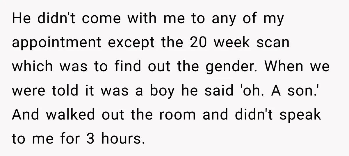 He didn't come with me to any of my appointment except the 20 week scan which was to find out the gender. When we were told it was a boy...