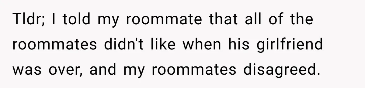 Tldr; I told my roommate that all of the roommates didn't like when his girlfriend was over, and my roommates disagreed.