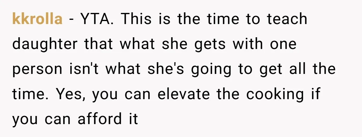 kkrolla − YTA. This is the time to teach daughter that what she gets with one person isn't what she's going to get all the time. Yes, you can elevate...