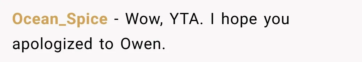 Ocean_Spice − Wow, YTA. I hope you apologized to Owen.