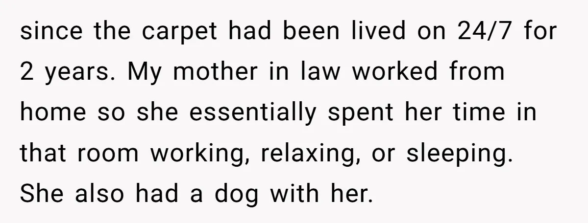 since the carpet had been lived on 24/7 for 2 years. My mother in law worked from home so she essentially spent her time in that room working, relaxing, or...