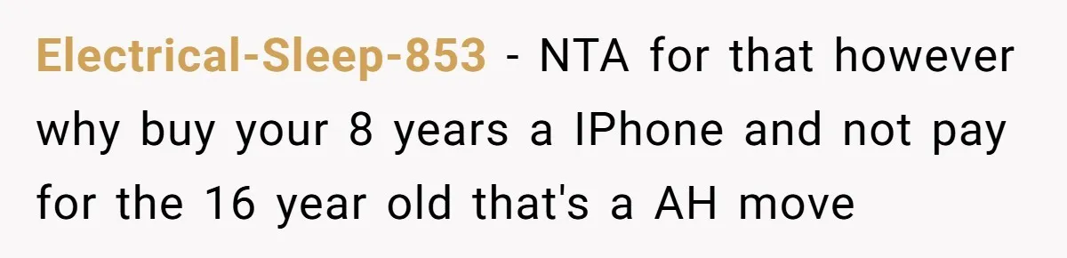 Electrical-Sleep-853 − NTA for that however why buy your 8 years a IPhone and not pay for the 16 year old that's a AH move