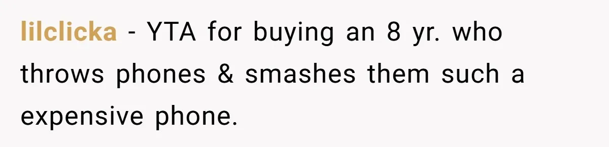 lilclicka − YTA for buying an 8 yr. who throws phones & smashes them such a expensive phone.