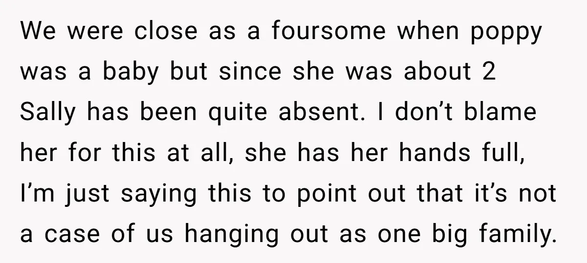 We were close as a foursome when poppy was a baby but since she was about 2 Sally has been quite absent. I don’t blame her for this at all,...