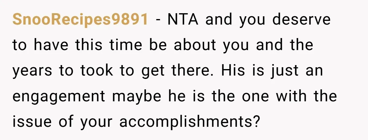 SnooRecipes9891 − NTA and you deserve to have this time be about you and the years to took to get there. His is just an engagement maybe he is the...