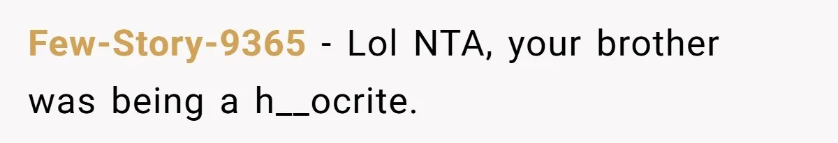 Few-Story-9365 − Lol NTA, your brother was being a h__ocrite.