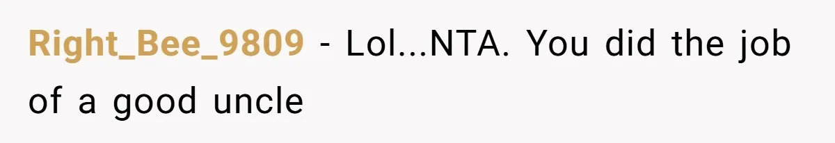 Right_Bee_9809 − Lol...NTA. You did the job of a good uncle