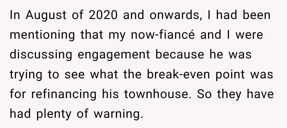 In August of 2020 and onwards, I had been mentioning that my now-fiancé and I were discussing engagement because he was trying to see what the break-even point was for...