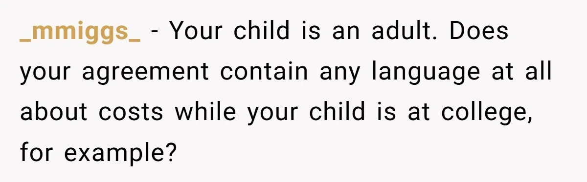 _mmiggs_ − Your child is an adult. Does your agreement contain any language at all about costs while your child is at college, for example?