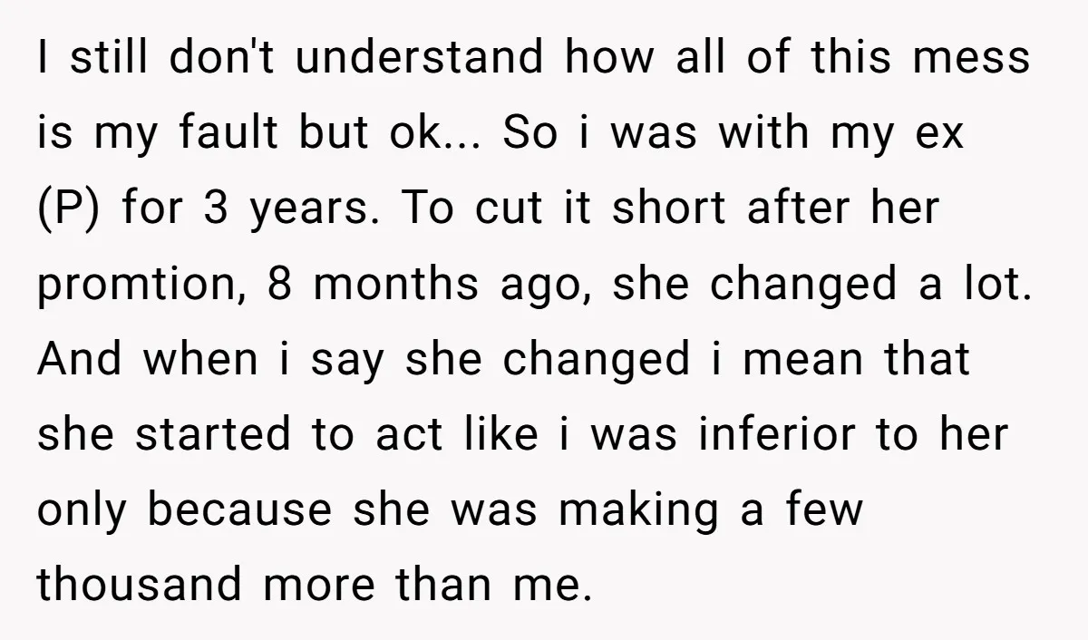 I still don't understand how all of this mess is my fault but ok... So i was with my ex (P) for 3 years. To cut it short after her...