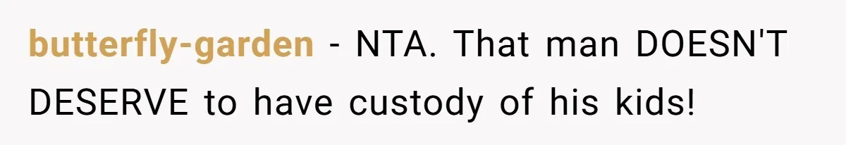 butterfly-garden − NTA. That man DOESN'T DESERVE to have custody of his kids!
