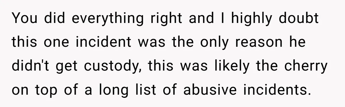 You did everything right and I highly doubt this one incident was the only reason he didn't get custody, this was likely the cherry on top of a long list...