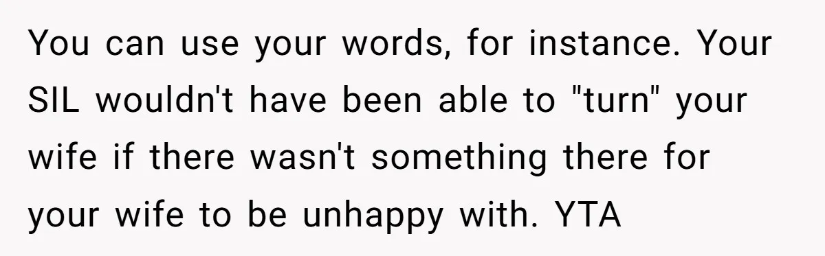 You can use your words, for instance. Your SIL wouldn't have been able to "turn" your wife if there wasn't something there for your wife to be unhappy with. YTA