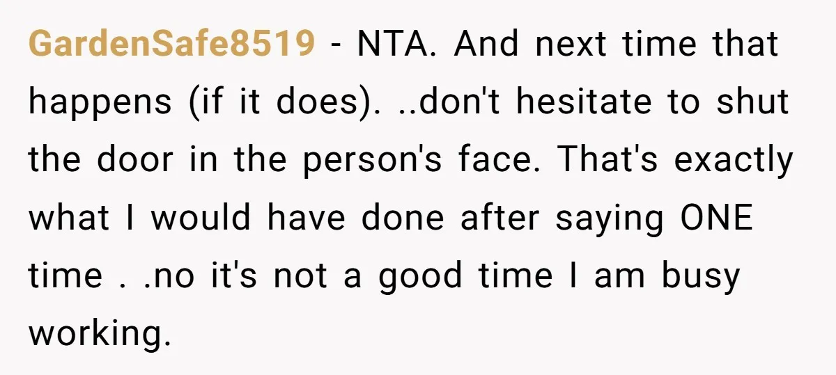 GardenSafe8519 − NTA. And next time that happens (if it does). ..don't hesitate to shut the door in the person's face. That's exactly what I would have done after saying...