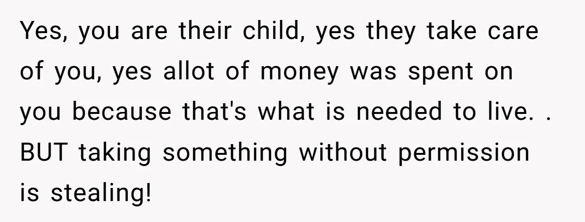 Yes, you are their child, yes they take care of you, yes allot of money was spent on you because that's what is needed to live. . BUT taking something...