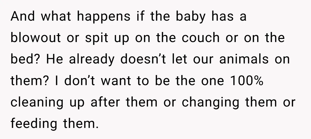 And what happens if the baby has a blowout or spit up on the couch or on the bed? He already doesn’t let our animals on them? I don’t want...