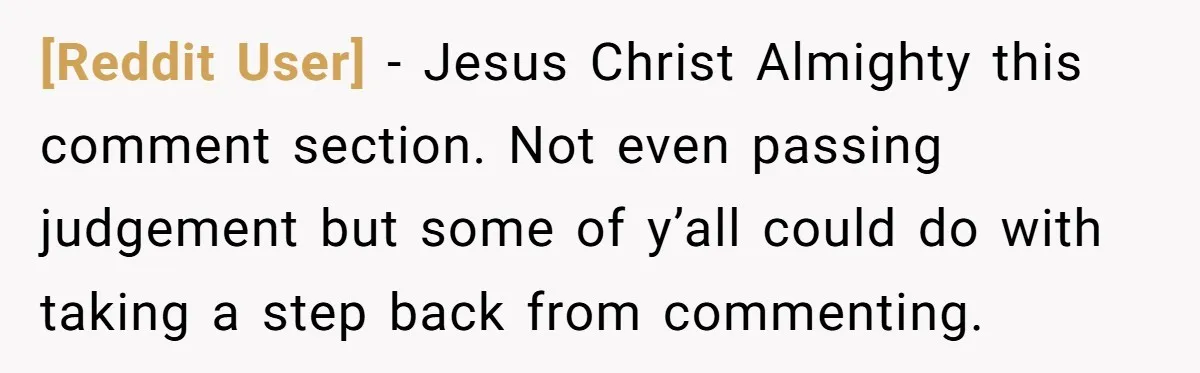 [Reddit User] − Jesus Christ Almighty this comment section. Not even passing judgement but some of y’all could do with taking a step back from commenting.